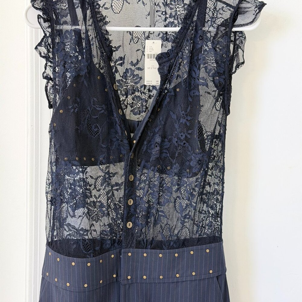 By Anthropologie Lace Pinstripe Jumpsuit 2 tall - Picture 9 of 10